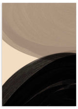 Abstraktes Wandbild mit geschwungenen Formen in Schwarz, Sandbeige, Creme und Taupe, mit umhüllender Komposition, weichen Linien und minimalistischem Stil. Erhältlich auf kudeko.com