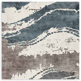 Cuadro cuadrado con formas abstractas onduladas en azul grisáceo, beige, blanco y marrón topo, con textura visual envejecida y estilo abstracto. Disponible en kudeko.com