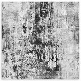 Tableau carré avec composition abstraite en blanc, gris et noir, texture usée, taches irrégulières et style contemporain pour une décoration murale sobre. Disponible sur kudeko.com