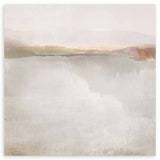 Cuadro cuadrado con paisaje abstracto de horizonte difuso en tonos beige, arena, gris claro y tierra, con atmósfera serena y luminosa de estilo abstracto. Disponible en kudeko.com