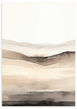 Wandbild mit abstrakter Horizontkomposition in wellenförmigen Schichten aus Beige, Sand, Creme, Rauchgrau und sanftem Schwarz, im abstrakten Stil für moderne Wandgestaltung. Erhältlich auf kudeko.com