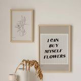 Cuadro de ilustración floral sobre fondo beige.