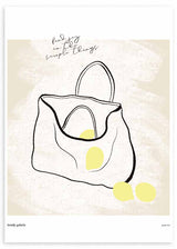 Cuadro de ilustración de frutas (limones) sobre fondo beige en dos tonos y textura.