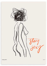 Cuadro ilustración artística nude de mujer y frase "stay sexy"