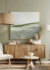 Cuadro cuadrado abstracto View 2 en tonos verdes y beige con estilo minimalista. Tienda kudeko.com