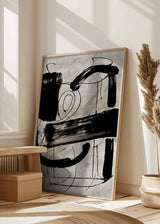 Cuadro abstracto con trazos negros gruesos fondo gris claro estilo vintage - kudeko.com