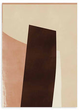 Tableau avec formes abstraites superposées en crème, beige, rose poudré et brun foncé, composition équilibrée au style abstrait apaisé pour décoration murale. Disponible sur kudeko.com
