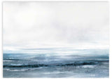 Cuadro horizontal con paisaje marino abstracto en tonos azul petróleo, turquesa, gris suave y blanco, con horizonte difuso y atmósfera serena de estilo abstracto. Disponible en kudeko.com