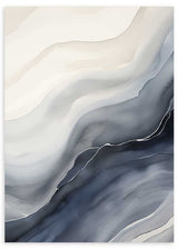 Cuadro de vetas de mármol abstractas en tonos blanco roto, gris humo, antracita y azul grisáceo, con formas fluidas y estilo abstracto. Disponible en kudeko.com