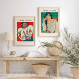 Künstlerisch inspiriertes Wandbild nach Matisse La Blouse Roumaine, dekorative Komposition in lebendigen Farben, Fauvismus Stil, weibliche Figur und elegante Ausstrahlung für die Wand. Erhältlich auf kudeko.com