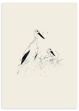 Lámina decorativa sin marco de estilo minimalista y blanco_y_negro, Ilustración minimalista de cigüeñas en el nido, modelo Cigüeñas en el nido