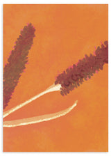 Lámina decorativa sin marco de estilo minimalista y orgánico, ramas florales sobre fondo naranja cálido, modelo Espigas al Sol