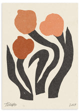 Lámina decorativa sin marco de estilo minimalista y orgánico, flores modernas abstractas en tonos terracota, modelo Modern Flower 02