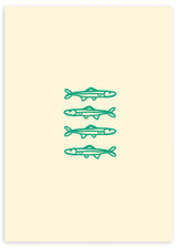 Lámina decorativa sin marco de estilo minimalista y sereno, ilustración minimalista de sardinas, modelo Sardinas sin lata