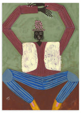 Lámina decorativa sin marco de estilo orgánico y abstracto, figura expresiva sentada con brazos abiertos, modelo Open Up