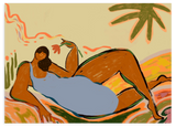 Lámina decorativa sin marco de estilo orgánico y abstracto, mujer relajada entre formas orgánicas, modelo Rest and Relax
