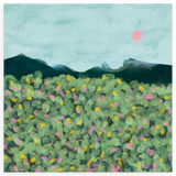 Lámina decorativa sin marco de estilo orgánico y abstracto, paisaje floral sereno de sierra, modelo Sierra serena