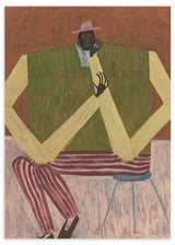 Lámina decorativa sin marco de estilo orgánico y abstracto, figura sentada en pose contemplativa, modelo Take a Moment