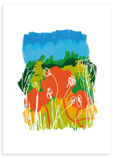Lámina decorativa sin marco de estilo orgánico y colorido, campo de amapolas abstracto y colorido, modelo Campo de amapolas II