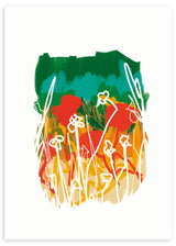 Lámina decorativa sin marco de estilo orgánico y colorido, campo de amapolas abstracto y colorido, modelo Campo de Amapolas III
