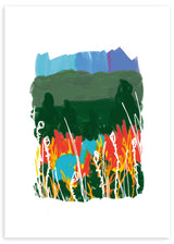 Lámina decorativa sin marco de estilo orgánico y colorido, campo de amapolas abstracto y colorido, modelo Campo de amapolas