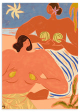 Lámina decorativa sin marco de estilo orgánico y colorido, figuras femeninas en escena de playa tropical, modelo Lemon and Melon