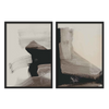 Conjunto de dos cuadros con composición abstracta en negro, beige, gris topo y blanco roto, con formas amplias y contraste suave de estilo abstracto. Disponible en kudeko.com