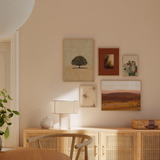 Mural decorativo de cinco piezas de estilo minimalista y orgánico, mural botánico mediterráneo en tonos tierra, modelo Mural III - Raíces