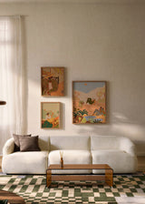 Mural decorativo de tres piezas de estilo mar_y_playa y orgánico, escenas tropicales y femeninas de verano, modelo Mural I - Farmer Guava