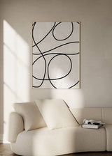 Cuadro abstracto minimalista con líneas negras sobre fondo claro. kudeko.com