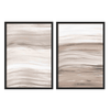 Conjunto de dos cuadros abstractos en tonos neutros, con líneas onduladas y diseño moderno. kudeko.com\n