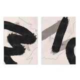 Conjunto de dos cuadros con formas abstractas en negro, gris topo y beige suave, composición gestual de estilo abstracto. Disponible en kudeko.com