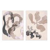 Conjunto de dos cuadros abstractos en tonos neutros con formas orgánicas y estilo moderno. kudeko.com