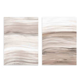 Conjunto de dos cuadros abstractos en tonos neutros, con líneas onduladas y diseño moderno. kudeko.com