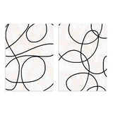 Conjunto de dos cuadros abstractos minimalistas con líneas negras en fondo claro. kudeko.com