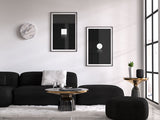 Decoración con cuadros, mural - cuadro geométrico y minimalista de cubo blanco con fondo negro. Lámina decorativa.