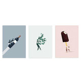 conjunto de tres cuadros de ilustraciones vintage coloridas, collage - kudeko