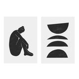 Conjunto de dos cuadros decorativos sin marco de estilo minimalista y blanco_y_negro, dúo minimalista en blanco y negro con figura femenina y formas abstractas, modelo Two Combo - Yourself
