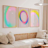 decoración con cuadros, ideas - conjunto de cuadros muy coloridos efecto fluorescente - kudeko