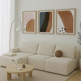 decoración con cuadros, ideas - conjunto de cuadros abstractos con colores cálidos, tonos marrones - kudeko