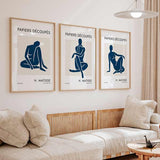 decoración con cuadros, ideas - conjunto de cuadros inspirados en figuras de Matisse, ilustraciones abstractas - kudeko