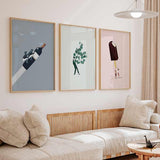 decoración con cuadros, ideas - conjunto de tres cuadros de ilustraciones vintage coloridas, collage - kudeko