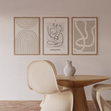 decoración con cuadros, ideas - conjunto de cuadros de ilustraciones de estilo nórdico en tonos beige - kudeko