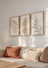 Conjunto de tres cuadros decorativos de estilo minimalista y orgánico, trío botánico de ramas en tonos suaves, modelo Three Combo - Ramas