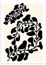 lámina decorativa de ilustración abstracta de flore en negra sobre fondo beige - kudeko