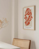 decoración con cuadros, ideas - lámina decorativa de ilustración abstracta de flor en rojo - kudeko