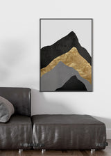 Decoración con cuadros, ideas - cuadro de montañas en colores negro, dorado y gris