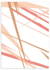 Tableau abstrait avec lignes diagonales superposées en blanc, terracotta, beige, sable et rose poudré, au style moderne, léger et apaisant. Disponible sur kudeko.com
