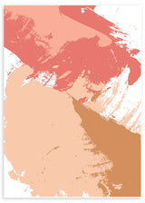 Cuadro con composición abstracta de manchas amplias en terracota, rosa empolvado, beige arena y marrón caramelo sobre fondo blanco, de estilo abstracto. Disponible en kudeko.com