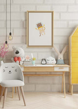 Decoración con cuadros, ideas - cuadro infantil de gato astronauta. Cuadro infantil de animales. Ilustración infantil de gato. Lámina decorativa.